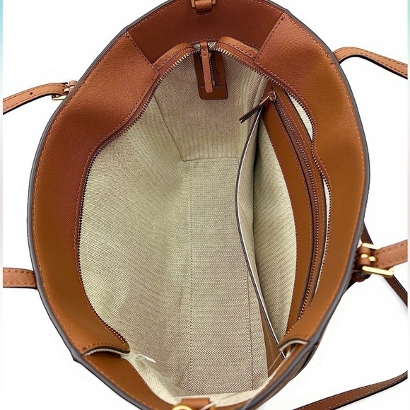 NEW Tory Burch bag tote brown camel tan leather gold tone hardware NWT. - Picture 10 of 12